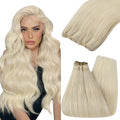 YoungSee 125G Weft Hair Extensions Human Hair Platinum Blonde Sew in Hair Extensions Blonde Remy Hair Weft Extensions for Long Hair 22 inch