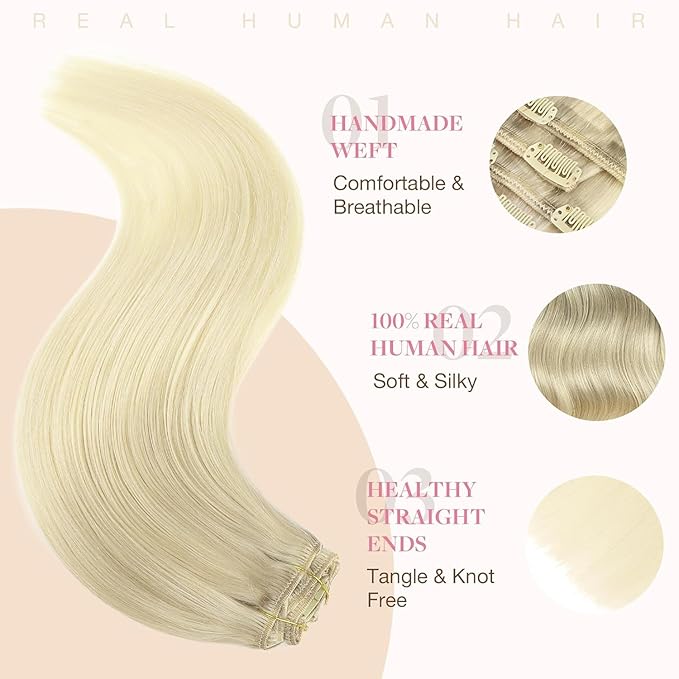 GOO GOO Clip in Hair Extensions Real Human Hair, Remy Human Hair Extensions Clip ins for Women, Natural Human Hair, 24 Inch 170g 7Pcs, 17/22/60 Balayage Ash Blonde to Golden Blonde and Platinum Blonde