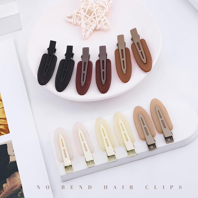 No Crease Creaseless No Bend Hair Clips For Styling Non Slip Flat Clips For Makeup Hair Accessories For Women,Black Brown Beige,12 PCS