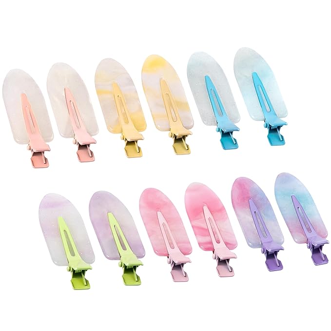 No Crease Creaseless No Bend Hair Clips For Styling Non Slip Flat Clips For Makeup Hair Accessories For Women,Light Multiple Color,12 PCS