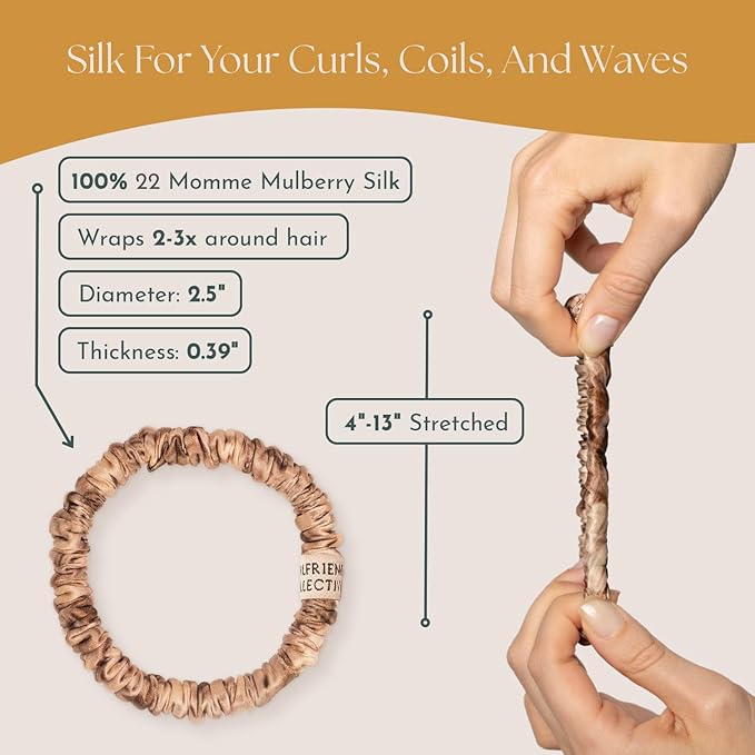 Authentic Mulberry Silk Skinny Hair Match Scrunchies for Women, Anti Breakage Hair Ties for Curly Thick & Thin Hair, 100% Silk for Buns, Sleep & Ponytail, Platinum/Warm Blonde (4 Pack)