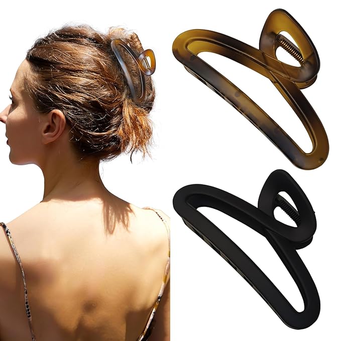 Large Hair Claw Clips, 4.3 Inch Non-Slip Big Unbreakable Hair Clip Matte Hair Claws for Women Long Thick Curly Hair, 2 Pack