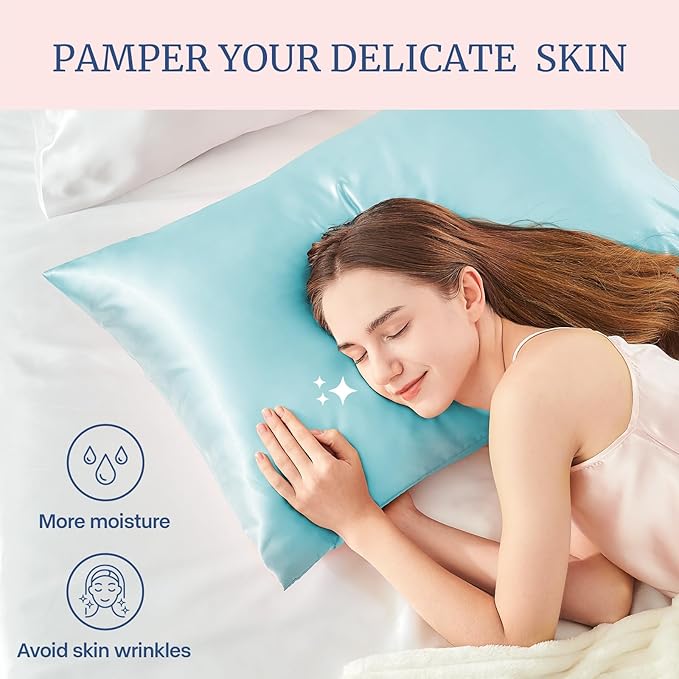 BEDELITE Satin Pillowcase for Hair and Skin, Super Soft and Cooling Similar to Silk Pillow Cases 2 Pack with Envelope Closure, Gift for Women Men(20"x30" Queen Size, Blue)