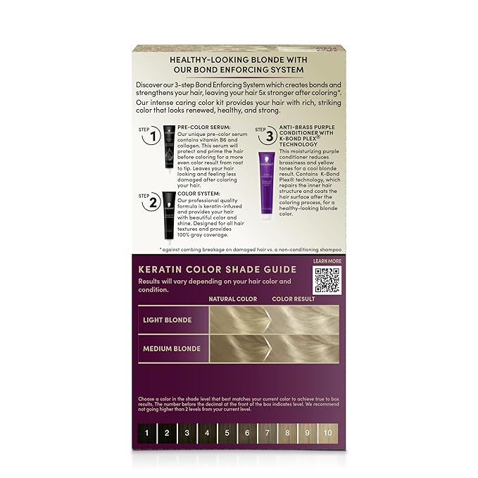 Schwarzkopf Keratin Color Permanent Hair Color, 10.1 Extra Light Ash Blonde, 1 Application-Salon Inspired Permanent Hair Dye, for up to 80% Less Breakage vs Untreated Hair and up to 100% Gray Coverage