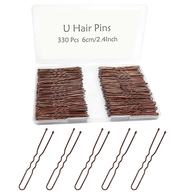 330 Count U Shaped Hair Pins Brown, YINGFENG 2.4inch Brown Bun Pins Bun Hair Pins for Women Girls with Storage Box, Hair Accessories for All Women Hair Types