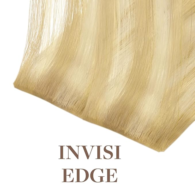GOO GOO Invisi Edge Tape in Hair Extensions Human Hair, 18AT60A Pearl Ash Blonde Highlights 20pcs 16inch 50g, Virgin Remy Hair, Seamless Injected Tape, Natural Look