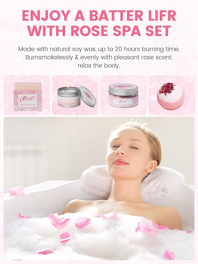 16Pcs Rose Spa Kit - Relaxing Bath & Body Care Gift Set with Bath Bombs & Lotions for Women. The Perfect Mother's Day Birthday Christmas or Thank You Gift for Mom Wife Friend Relaxing Home Spa Set