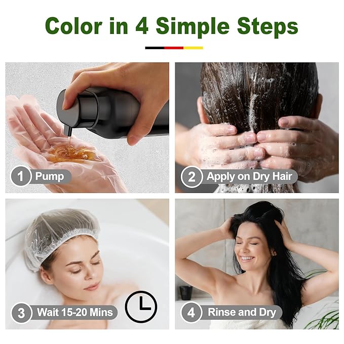 Limer Hair Dye Shampoo Natural Black, 3 in 1 Hair Color for Gray Coverage Men and Women, Herbal Ingredients Natural Shampoo Para Pintar el Cabello, Semi-Permanent Champu Para Canas(15.55fl oz/460ml)