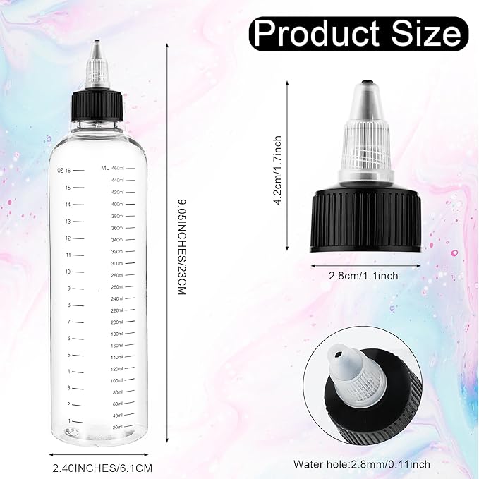 2 Pack Applicator Bottle for Hair 16.9oz Soft Squeeze Empty Oil Dispenser Hair Color Applicator Root Hair Dye PET Plastic Refillable Bottles for Salon Sylist with Graduated Scale and Twist Top