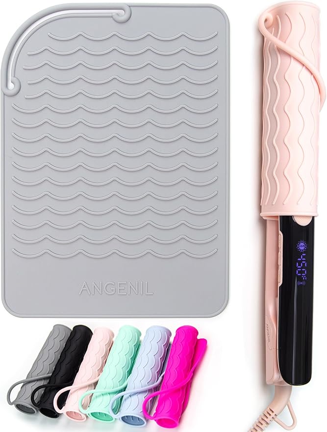 ANGENIL Silicone Heat Mat for Hair Tools - Flat Iron and Curling Iron Mat Heat Resistant for Counter, Heat-Resistant Flat Iron Travel Essentials Case, Vanity Organizer, Grey, Normal Size 9" x 6.5"