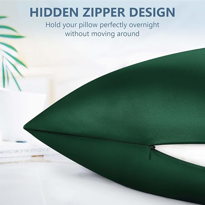 Silk Pillow Cases Queen Size 100% Mulberry Silk Pillowcase for Hair and Skin 22 Momme Both Side Grade 6A Silk Cooling Soft Breathable 20 x 30 Inches with Hidden Zipper 1PC, Green