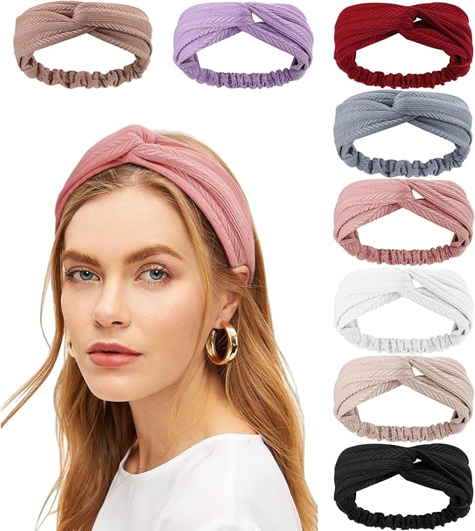 DRESHOW 8 Pack Headbands for Women Yoga Knotted Headbands Elastic Criss Cross Hair Accessories Sports Head Wrap Non Slip