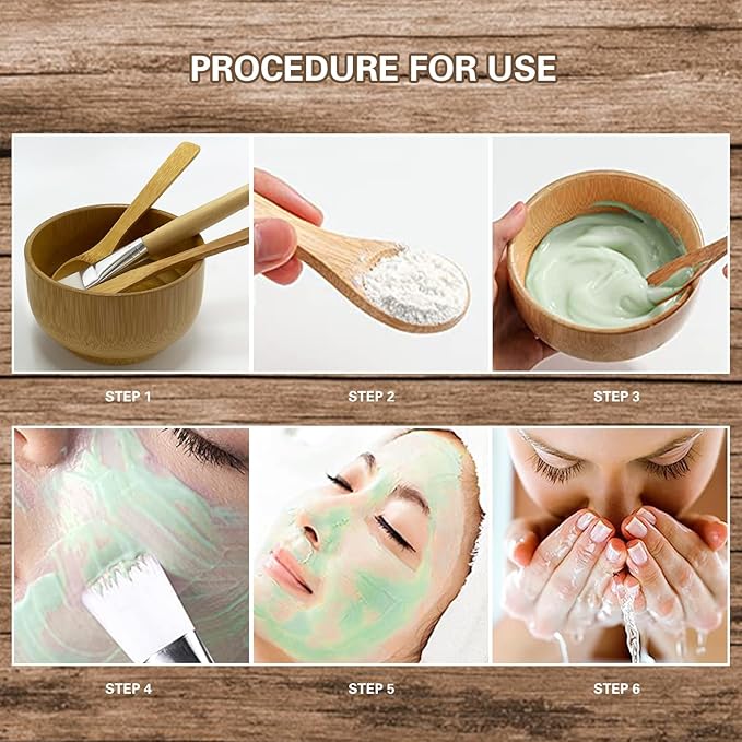 Face Mask Mixing Bowl Set Bamboo,4 Pack Diy Facial Tools For Skin Care,Facemask Mixing Tool Kit With Facial Mask Bowl,Spatula,Spoon,Brush Applicator,Facial Esthetician Supplies