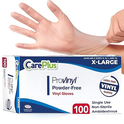 Pro Vinyl Clear Gloves - Extra Large Size, 100 Count | Latex-Free, Powder-Free, Heavy Duty, Non-Sterile, | Food Prep, Kitchen & Cleaning Gloves, Hair Coloring | Ideal for Professional Use