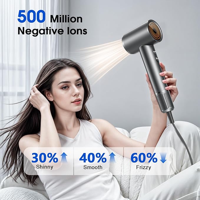 Hair Dryer, Professional Ionic Hair Dryer for Fast Drying, High Speed Hair Blow Dryer with Diffuser for Home Salon Travel, Constant Temperature Hair Care Without Hair Damage