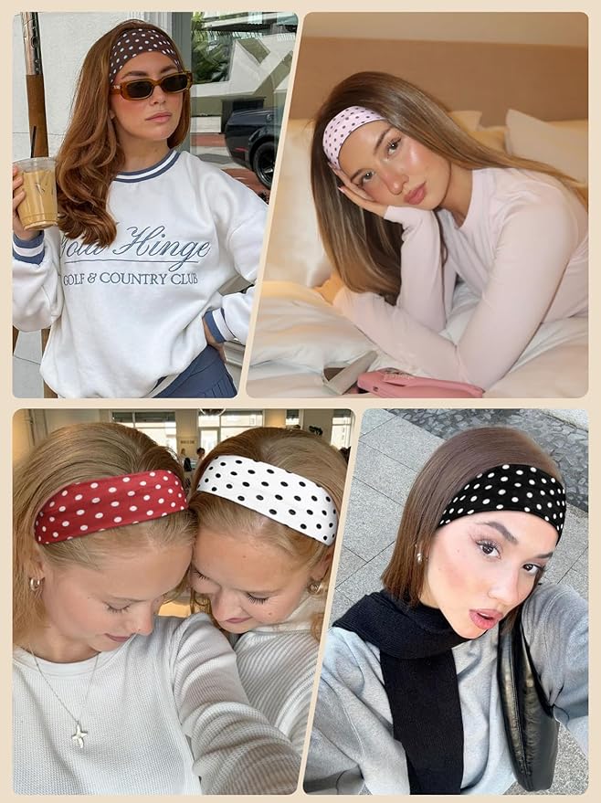 TERSE Polka Dot Headbands for Women Trendy Women Hair Accessories: Cute Head Bands for Women's Hair Fashion Hairbands 6PCS