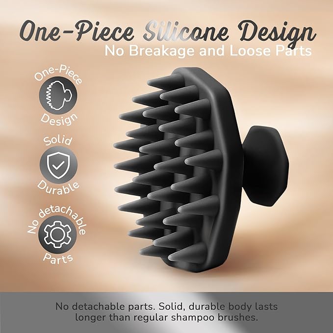 Silicone Scalp Scrubber - Massage Shampoo Brush, Soft Bristles for Hair Growth & Dandruff Removal - Ergonomic Design, Wet & Dry Use, Deep Cleansing Scalp Exfoliator for All Hair Types - Black
