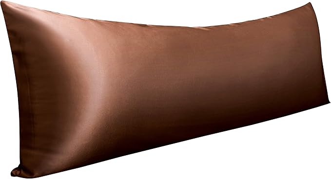 NTBAY Satin Body Pillowcase for Hair and Skin, Luxurious and Silky Pillow case with Envelope Closure, 20x54 Inches, Brown