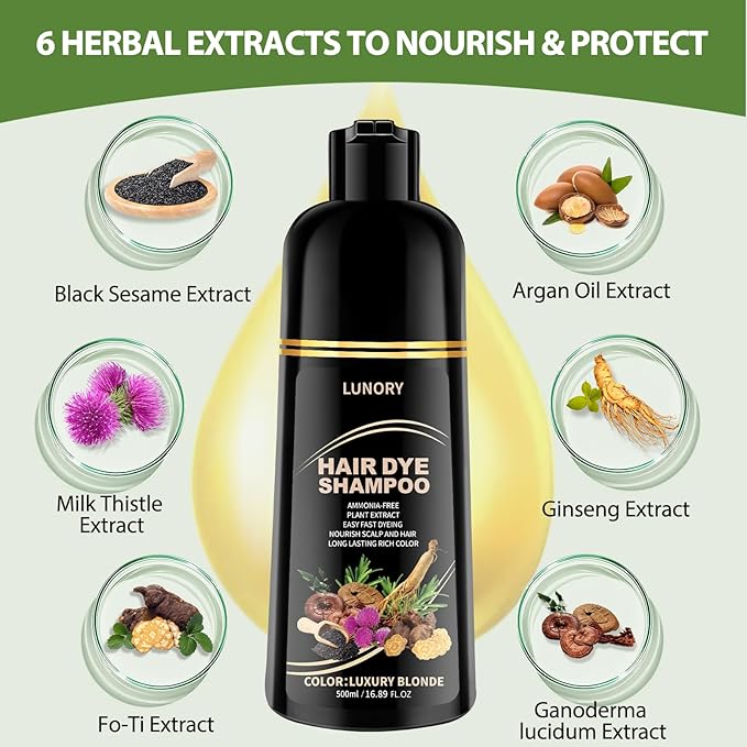 Light Blonde Hair Dye Shampoo for Gray Coverage - 3 IN 1 Hair Color Shampoo with Argan Oil & Ginseng, Ammonia & Paraben Free, Long Lasting Semi-Permanent Natural Color for Women & Men (500ml)