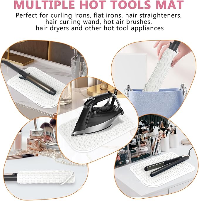 Larger Size Silicone Heat Resistant Mat for Curling Irons, Flat Irons, Hair Straightener and Other Hair Styling Tools, Portable Hot Tools Pad Cover for Travel Vanity Salon(12.0" x 9.0")