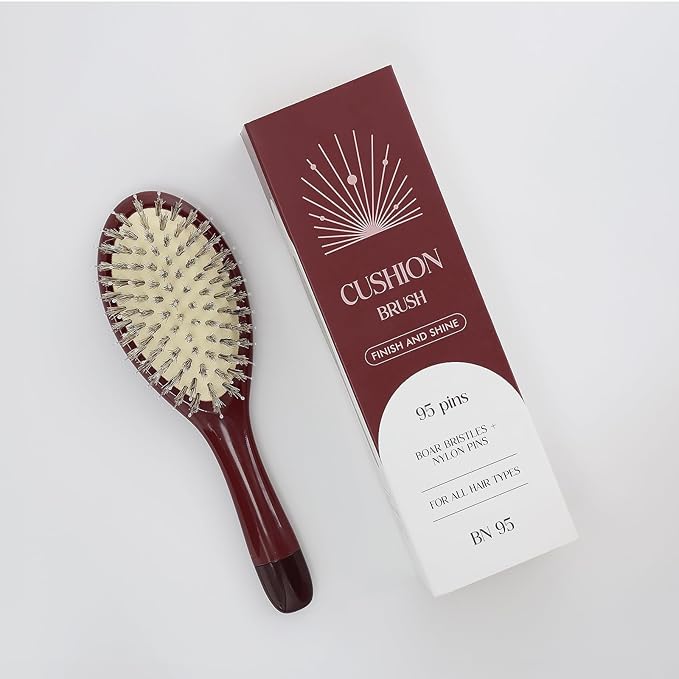 Boar Bristle Hair Brush -boar bristles + nylon pins， Smoothes & Detangles All Hair Types, Hairbrush for Women, Men & Kids, Distributes Oils for Natural Shine & Stimulates Scalp
