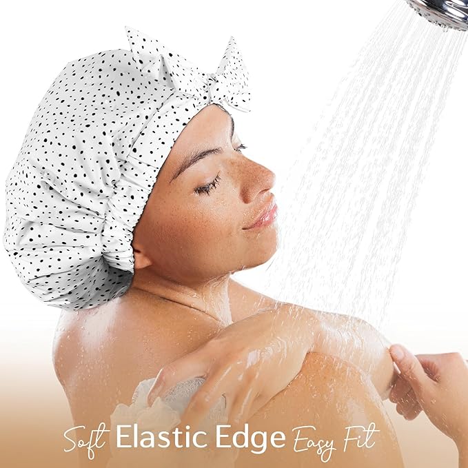 Yanibest Shower Cap for Women Reusable Waterproof, Adjustable Non-Slip Shower Hair Cap, Washable Bath Hat for Long Hair