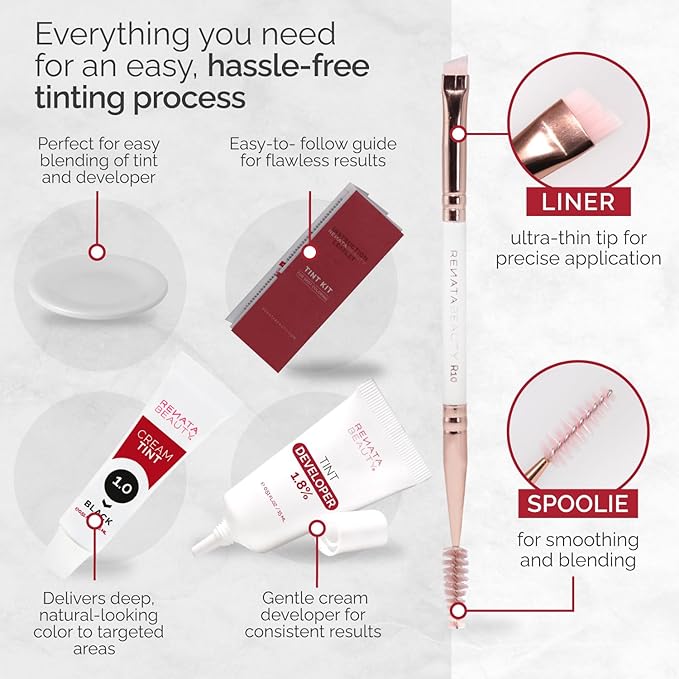 RB RENATA BEAUTY Tint Kit – Cream Hair Dye Kit with Developer and Application Brush for Spot Coloring - Covers Gray Hairs, Smudge-Proof, Long-Lasting Up to 4 Weeks, 20 Applications [Black]