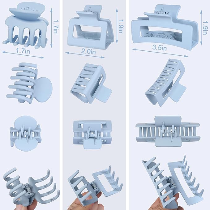 3 Styles Hair Clips for Women Small Medium Big Claw Clips for Thin Thick Hair 12 Pcs Hair Claw Clips Hair Clips Combination Hair Accessories for Women (Blue)