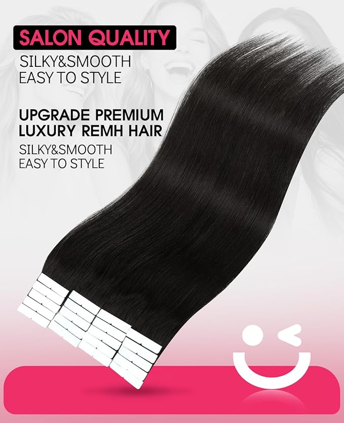 Youngsmile Injection Tape in Hair Extensions Human Hair, #1B Natural Black Invisible Tape in Injected Hair Extensions, 20pcs 45g, 20 Inch Injected Tape Ins Straight Extensiones De Cabello (#1B,20'')