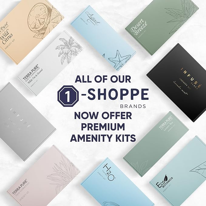 H2O Therapy Amenity Kit | Hotel Bulk Toiletries | 0.85 oz Shampoo, Conditioner, Lotion, Body Wash, Body Bar Soap for Guest Hospitality Vacation Rentals | 15 Sets/Case