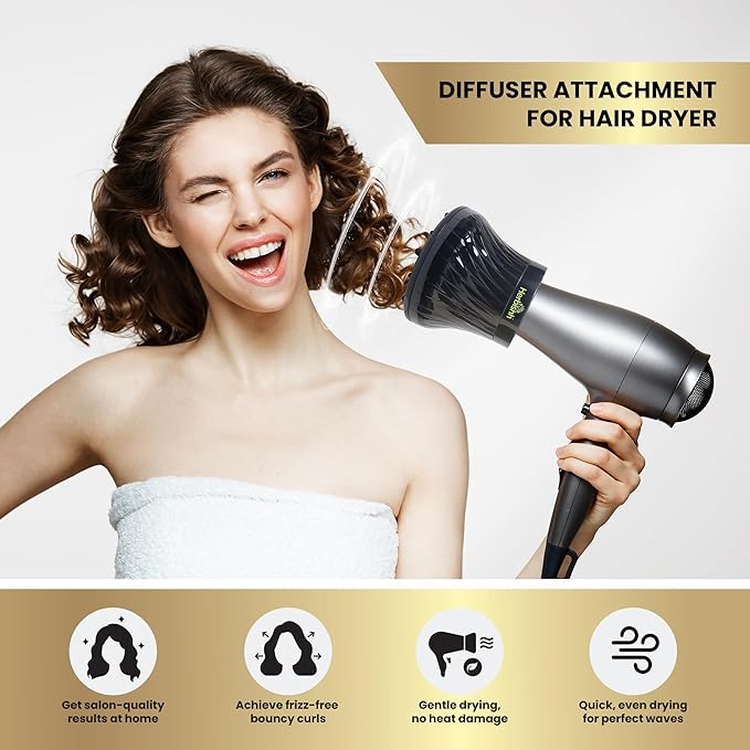 Herbishh Hair Dryer Diffuser Attachment for Even Heat Distribution, Universal Fit for Curly, Thick & Wavy Hair, Reduces Frizz & Adds Volume, Gifts for Her, Adjustable from 3.5 to 8 cm (Black)