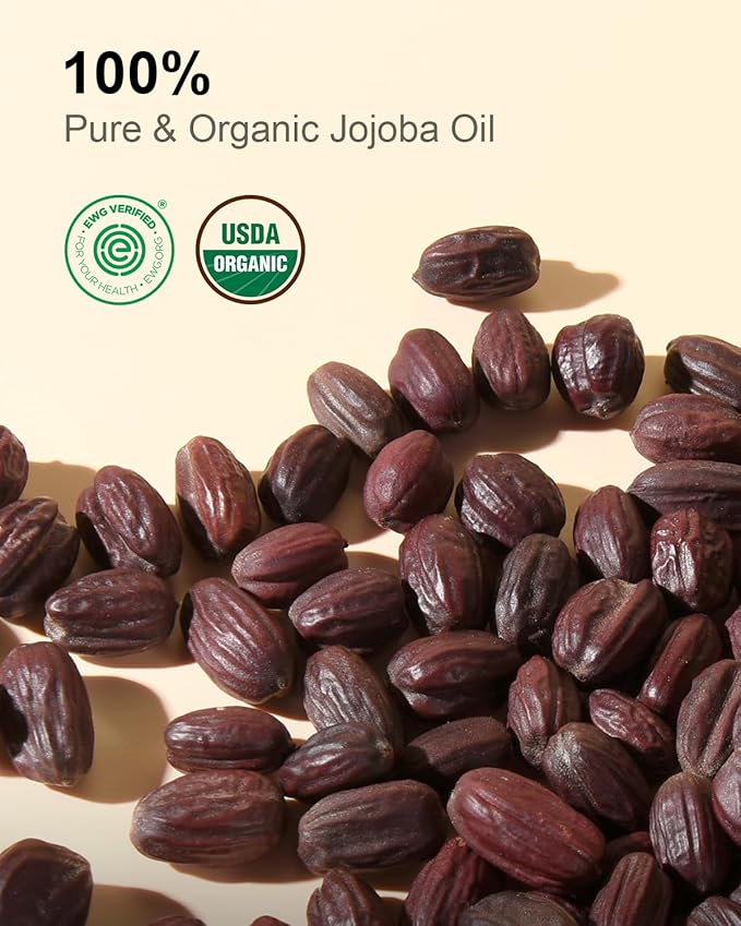 Organic Jojoba Oil Glass Bottle 8 fl oz, USDA Certified 100% Pure & Natural Jojoba Oil for Hair, Skin & Face, Cold Pressed Unrefined Hexane Free, Deeply Moisturizing Body Serum Oils for Gua Sha