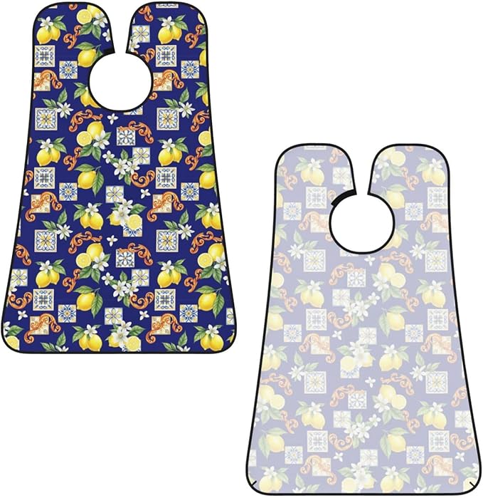 No-Slip Shaving Bib, Beard Grooming Apron with Strong Suction Cups, Blue Watercolor Lemon Tree Leaf Flowers Floral