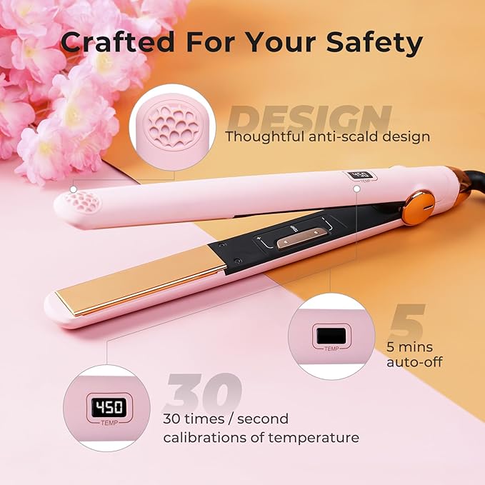 TYMO Flat Iron Hair Straightener and Curler 2 in 1 with 10s Fast Heating, 1 Inch Professional Titanium Straightening Curling Iron with 32 Adjustable Temp and Automatic Shut Off