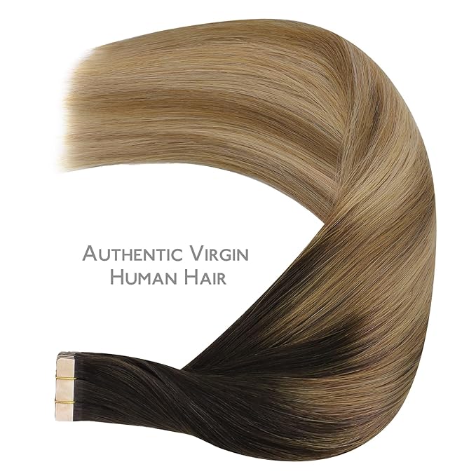 WENNALIFE Tape in Hair Extensions Human Hair Dark Brown to Chestnut Brown and Dirty Blonde Highlighted Tape in Extensions, 10pcs 30g 20 inch Remy Invisible Tape Ins Straight Colored Soft Refill Set