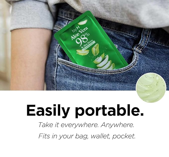 by.H Travel Size Aloe Vera Gel (30 Mini Packets) - TSA-Friendly Organic Soothing Gel for Face & Body - 98% Pure Aloe Gel Packets, Sunburn Relief, Non-Greasy, Portable Travel Packet, Made in Korea