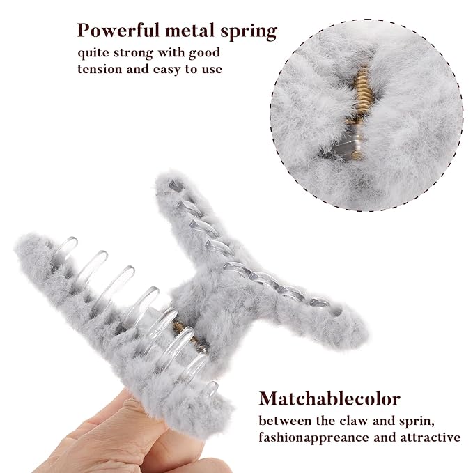 5PCS Large Claw Hair Clips for Thick Hair Big Fuzzy Hair Clips for Women Nonslip Strong Hold Hair Claw Clip (Blue)