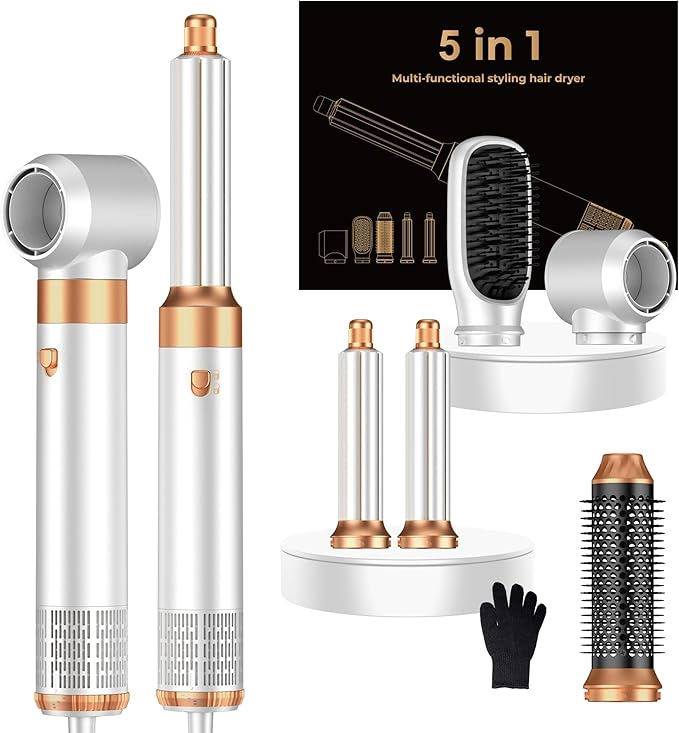 5 in 1 Hair Dryer Brush Set,Professional Negative Ionic Hot Air Styler, Air Curling Wrap Styler,Detachable Blow Dryer Brush With Auto Wrap Curlers,Hair Styling Tools For Straight/Curl/Drying/Smoothing