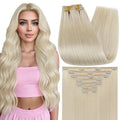 Full Shine Blonde Clip in Extensions Blonde Clip ins Real Human Hair for Pixie Cut for Cosplay 10 Inch 7 Pcs 95 G