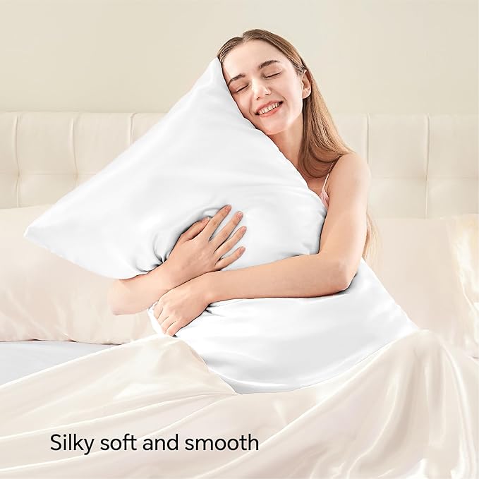 BEDELITE Satin Pillowcase with Zipper, White King Size Pillow Cases Set of 2, Super Soft and Cooling Similar to Silk Pillow Cases, Gift for Women Men(20x40 Inches)