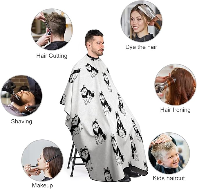 Full Coverage Hair Styling Cape, Siberian Husky Professional Hair Cutting Apron Haircuting Salon Cape Gown for Barbers