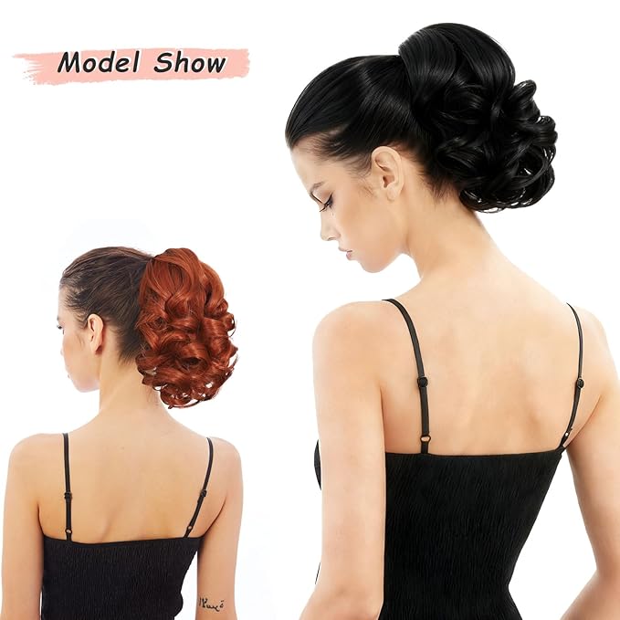 Ponytail Extension, Clip on Ponytails for Women, 9" Claw Clip in Short Curly Wavy Pony Hair Extension for Women - Auburn