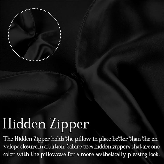Mulberry Silk Pillowcase for Hair and Skin Prevent Acne Pillowcase Both Sides Real Silk Pillowcases Organic Silk Pillow case with Hidden Zipper, Black, Standard (20"×26")