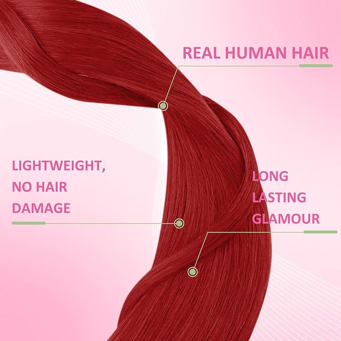 YoungSee Tape in Hair Extensions Red Tape in Extensions Human Hair 18Inch Tapes in Real Hair Red Long for Women 10Pcs 25G