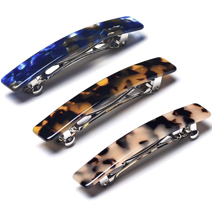 Fsmiling Hair Barrettes for Women French Hair Barrette Clip Small Acetate Hair Clips Barrette No Slip Hair Accessories 3-Pack