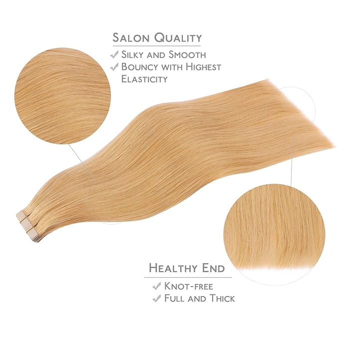 WENNALIFE Tape in Hair Extensions Human Hair, 40pcs 100g 18 inch Strawberry Blonde Hair Extensions Real Human Hair Straight Invisible