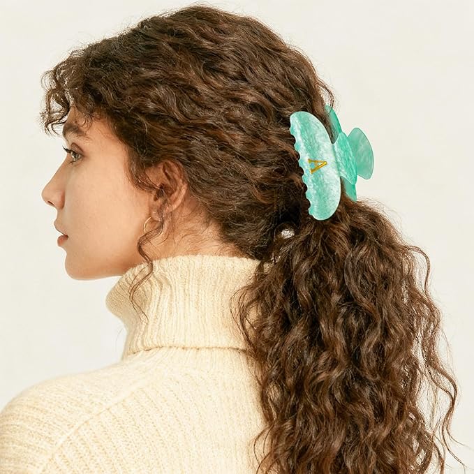 Personalized Cute Hair Clips Initial Claw for Girl Girlfriend Wife Teacher Mom Her 16th 17th 18th Birthday Gifts - Green,H