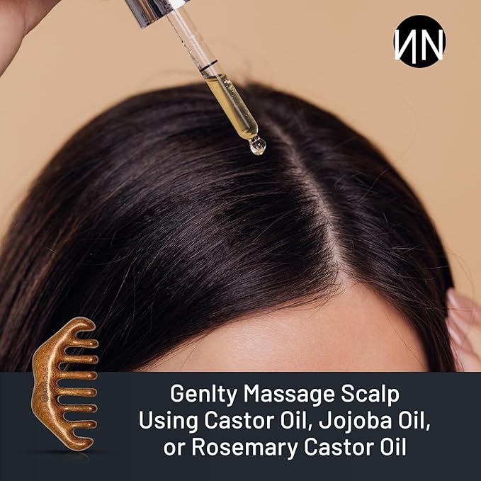 Natnique Hair Growth Gift Set – Organic Castor & Rosemary Blend + Wooden Scalp Massager Comb – Cold-Pressed, Hexane-Free, Vegan & Cruelty-Free – Natural Scalp Massage & Hair Care Set for Men and Women