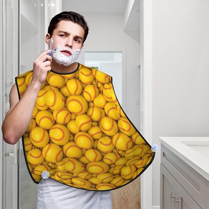 Beard Apron Hair Catcher, Yellow Softball Shave Bib, Waterproof Non-Stick Shaving Bib, Trimming Grooming Tool for Dad Men Anniversary