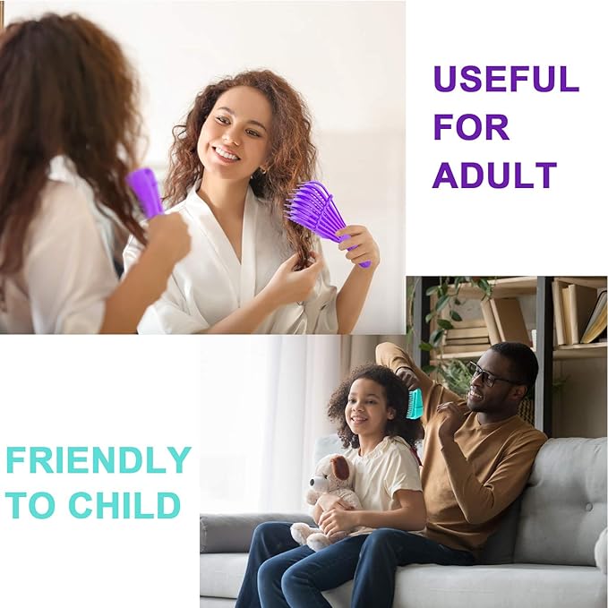 2 Pieces Detangling Brush for Afro America/African Hair Textured 3a to 4c Kinky Wavy/Curly/Coily/Wet/Dry/Oil/Thick/Long Hair, Knots Detangler Easy to Clean (Green, Purple)